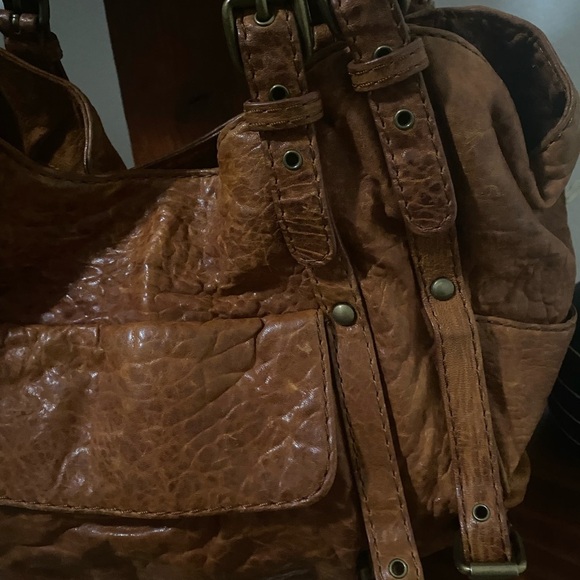 Kooba Cognac Pebble Leather Whipstitch Distressed Buckle Slouchy Large Hobo Bag - Picture 6 of 16